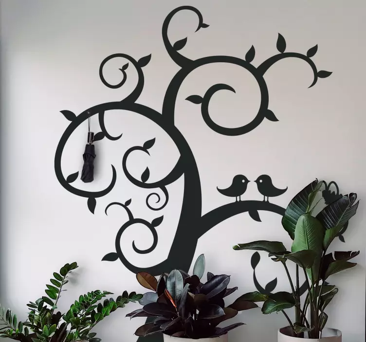 Autocolant cu cuier păsări pe un copac - TenStickers