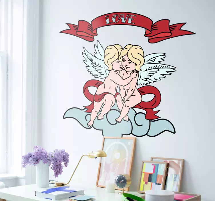Autocolant cu dragoste heruvimi îmbrățișându-se - TenStickers
