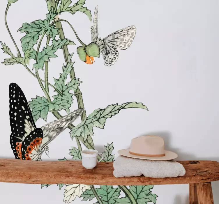 Autocolant cu plante grădină de fluturi colorați - TenStickers