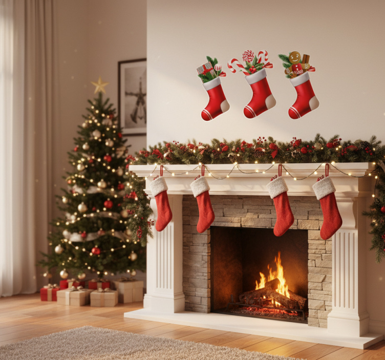 Autocolant de crăciun cadouri dulci în ciorăpești - TenStickers