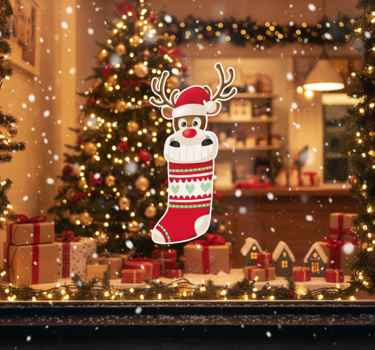 Autocolant de crăciun ciorap cu ren - TenStickers
