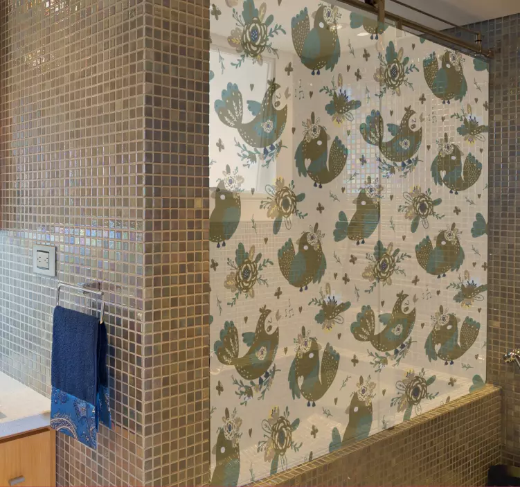 Păsări și flori model oriental decal de duș - TenStickers