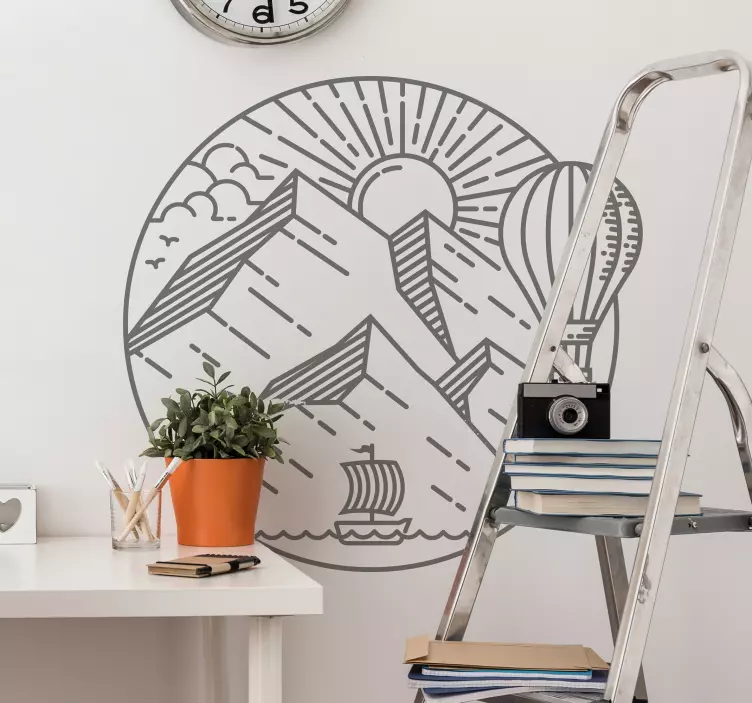 Soare și munți stil nordic natură decal - TenStickers