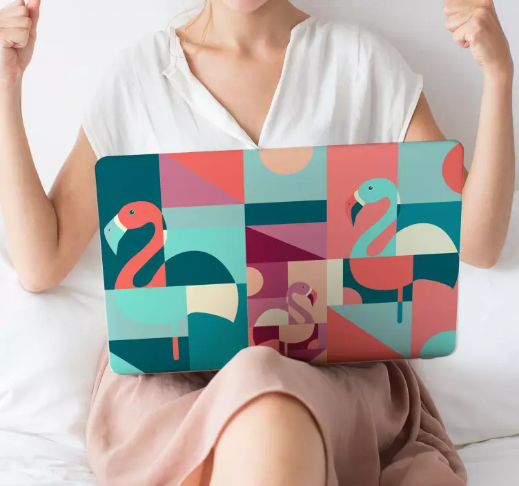 Autocolant de piele pentru laptop flamant geometric - TenStickers