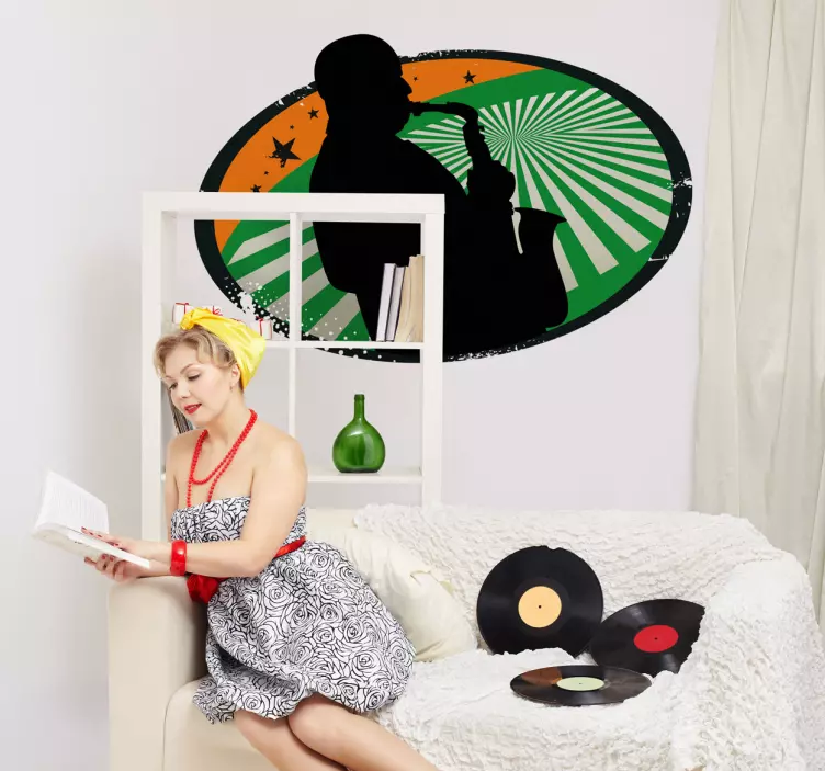 Autocolant de siluetă saxofonistă - TenStickers