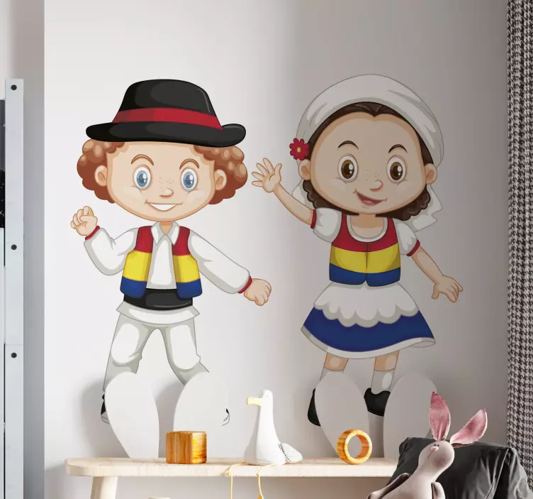 Autocolant steag român băiat și fată - TenStickers