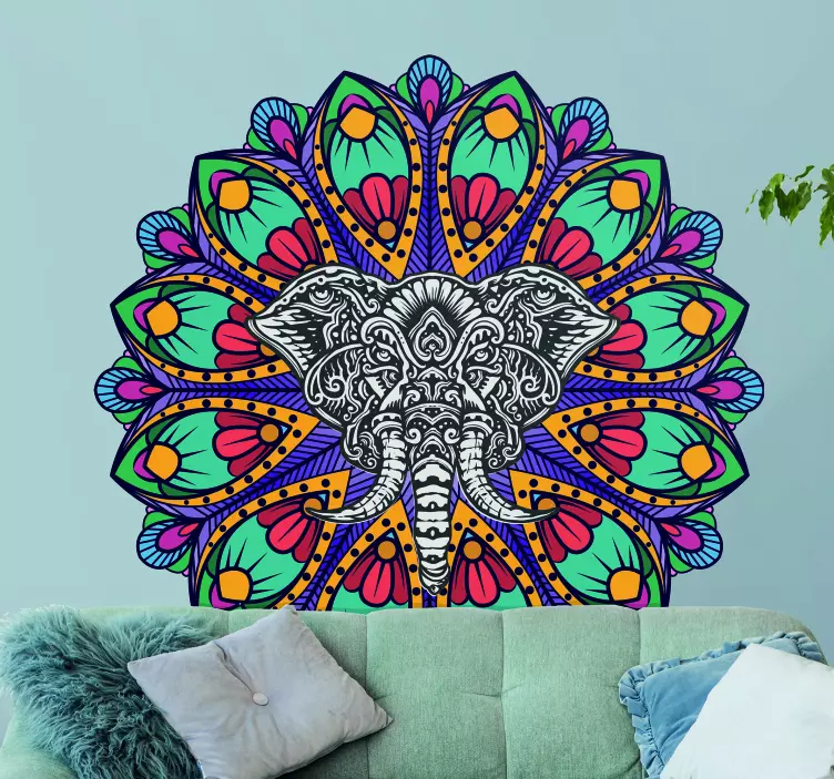 Autocolant decorativ mandala vibrantă cu elefant - TenStickers