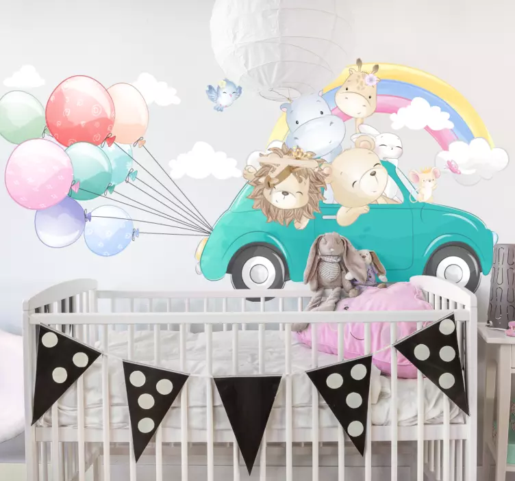 Autocolant pentru copii mașină de aventură cu animale - TenStickers