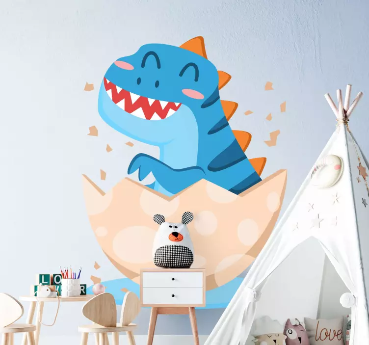 Autocolant dinozaur fericit ieșit din ou - TenStickers