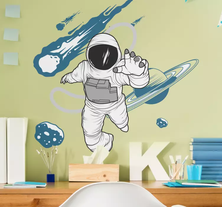Autocolant de perete astronaut desenat manual pentru dormitor - TenStickers