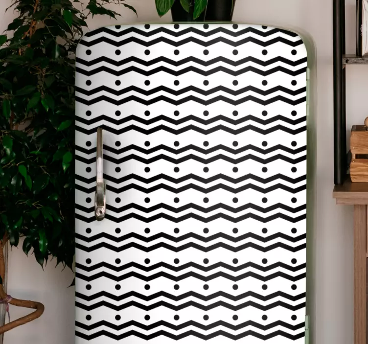 Autocolant frigider în zig-zag și puncte alb-negru - TenStickers