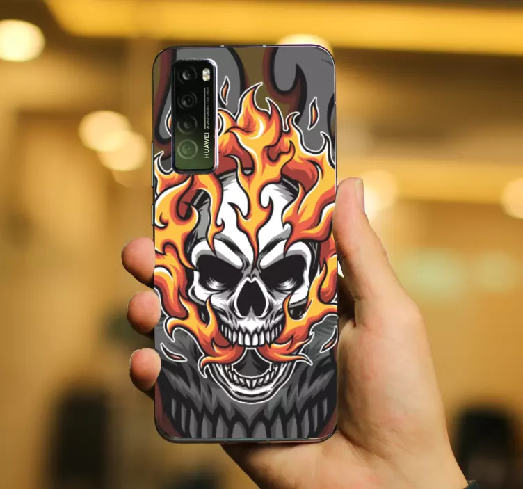 Autocolant Huawei design de flacără de craniu - TenStickers
