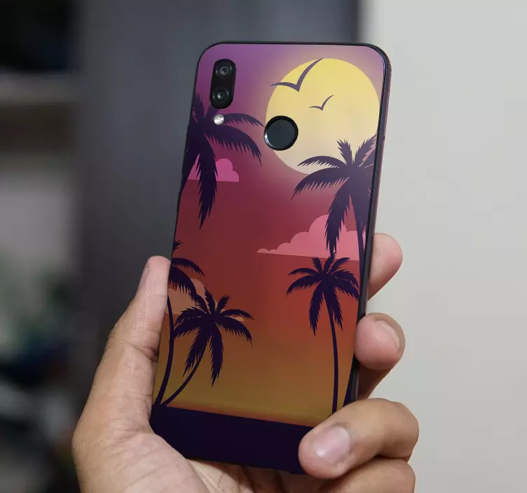 Autocolant Huawei peisaj tropical apus de soare - TenStickers
