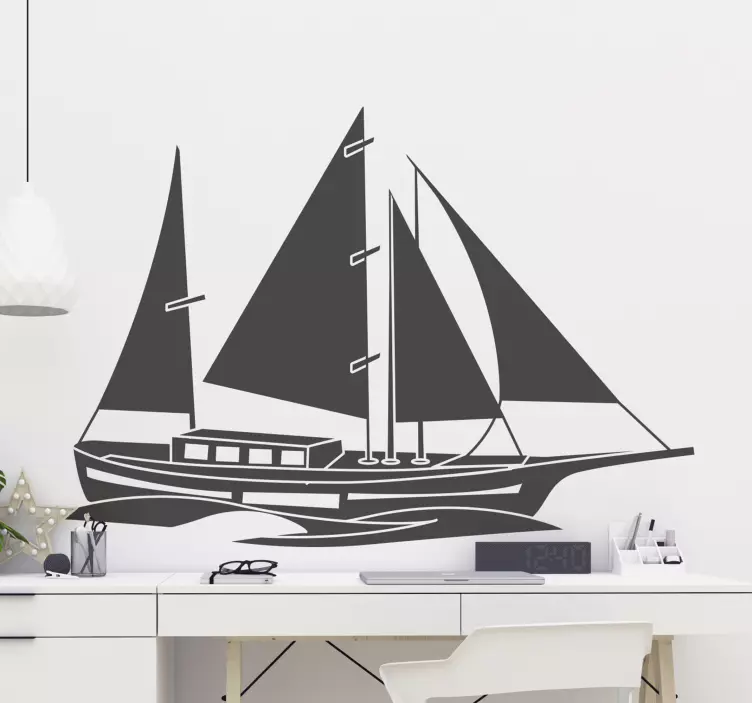 Autocolant de perete nautic barca alb-negru - TenStickers