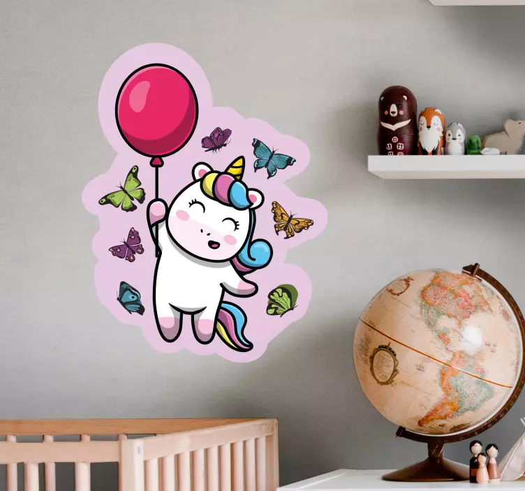 Autocolant pentru copii unicorn jucăuș cu balon - TenStickers
