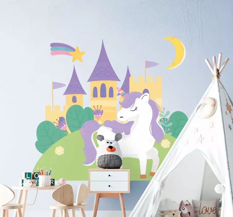 Autocolant pentru copii castel de unicorn fantastic - TenStickers