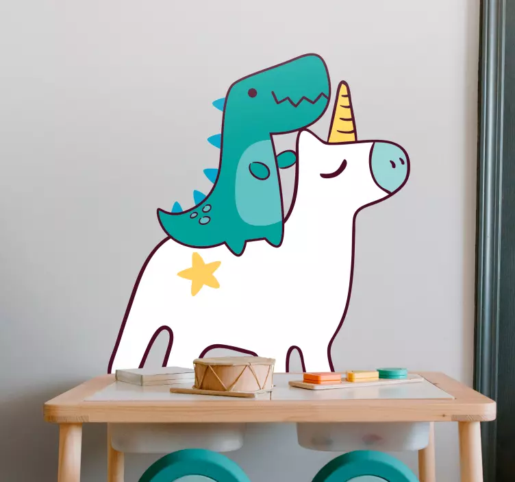 Autocolant pentru copii dinozaur călare unicorn - TenStickers