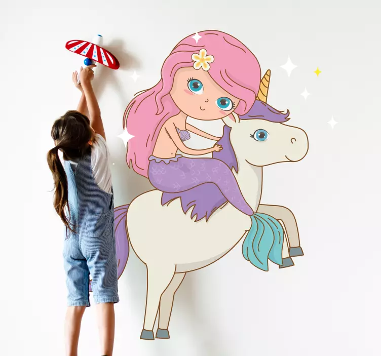 Autocolant pentru copii fantezie cu sirene și unicorni - TenStickers