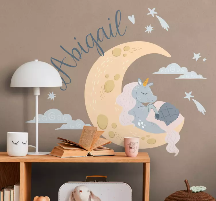 Autocolant pentru copii luna unicorn adormită - TenStickers