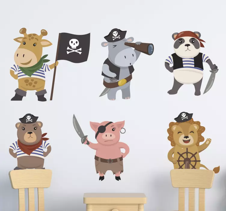 Autocolant pentru copii personaje animale pirat - TenStickers