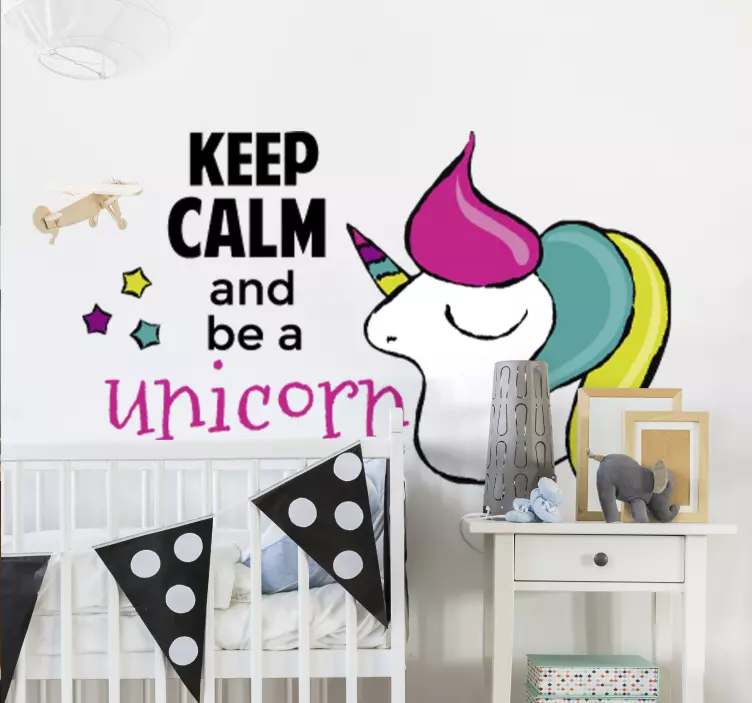 Autocolant pentru copii rămâi calm și fii unicorn - TenStickers