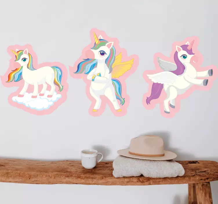 Autocolant pentru copii trio jucăuș de unicorni - TenStickers