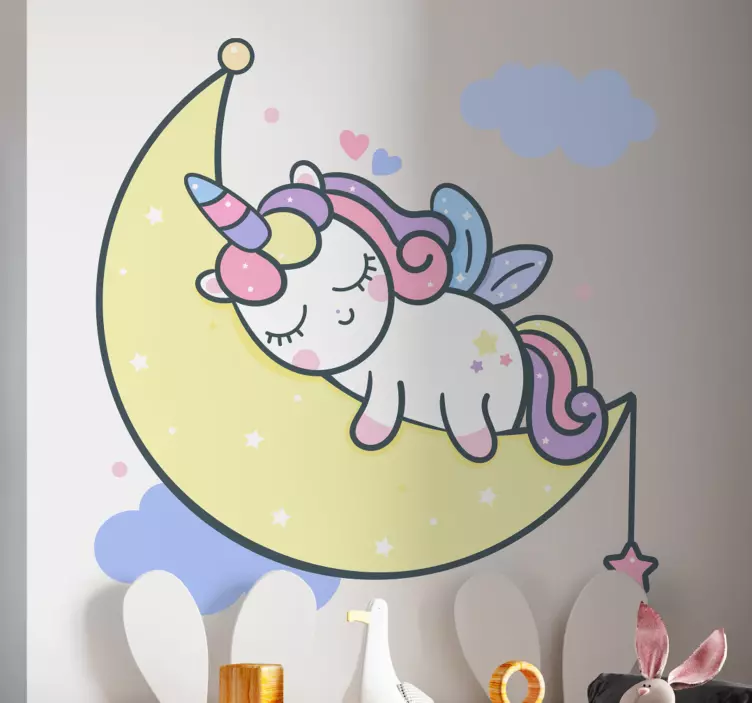 Autocolant pentru copii unicornul somnoros pe lună - TenStickers