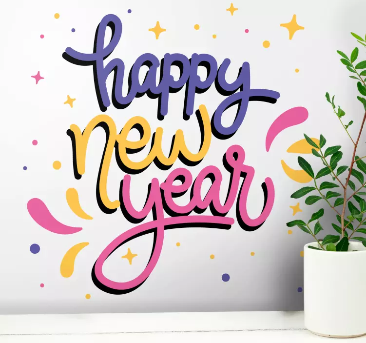 Autocolant de crăciun salutări colorate de anul nou - TenStickers