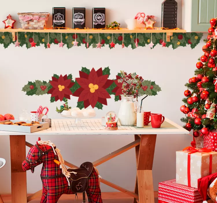Autocolant de crăciun cu motiv de poinsettie festivă - TenStickers