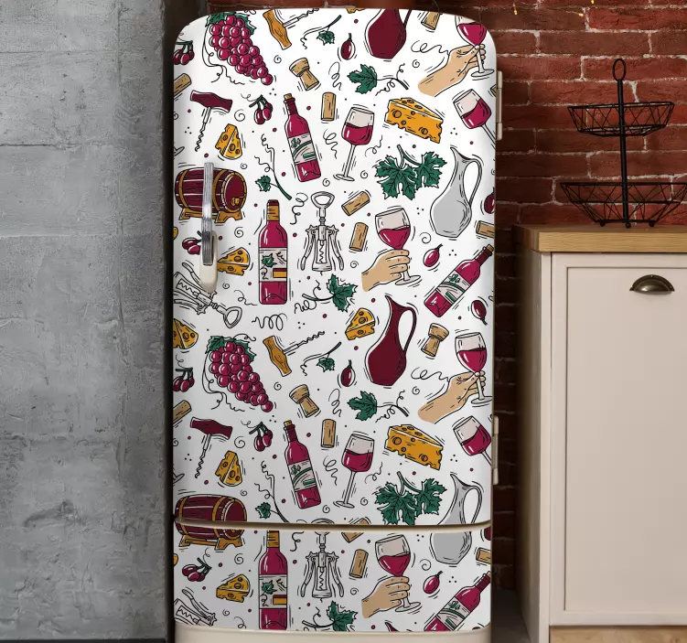 Struguri, vin vintage model autocolant frigider - TenStickers