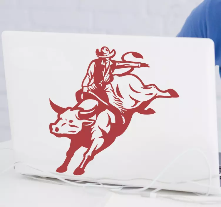 Autocolant pentru laptop cowboy călare pe taur - TenStickers