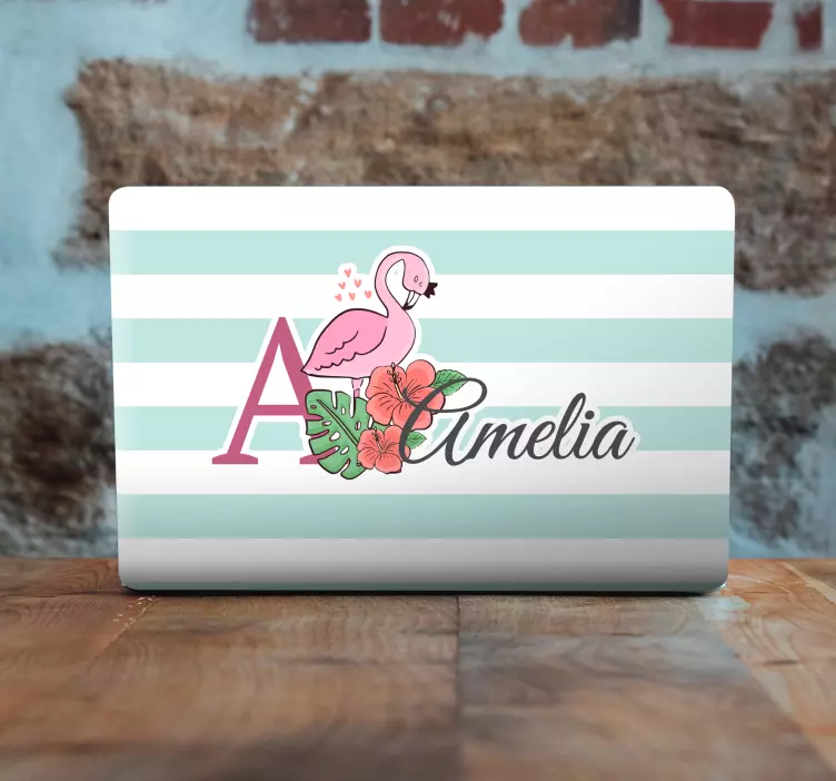 Autocolant pentru laptop inițială florală flamingo - TenStickers