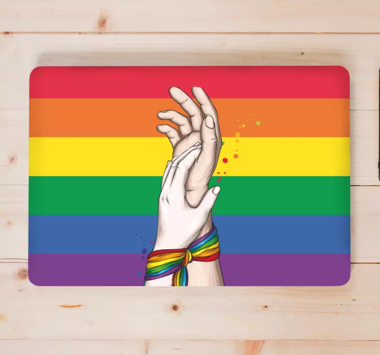 Autocolant pentru laptop mâini împletite curcubeu - TenStickers