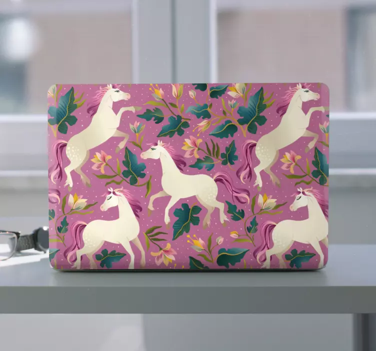 Autocolant pentru laptop unicorni florali mistici - TenStickers