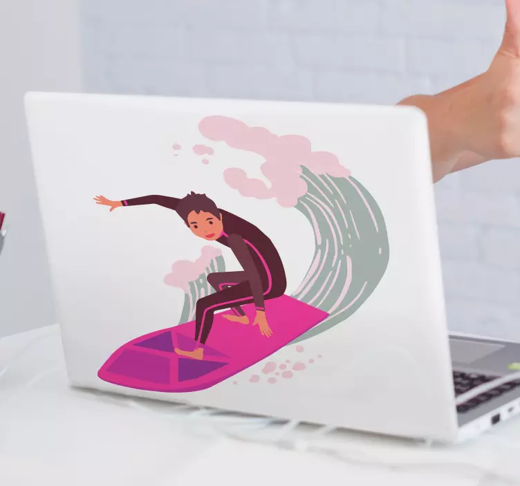 Autocolant pentru laptop personaj de desene animate surfing - TenStickers