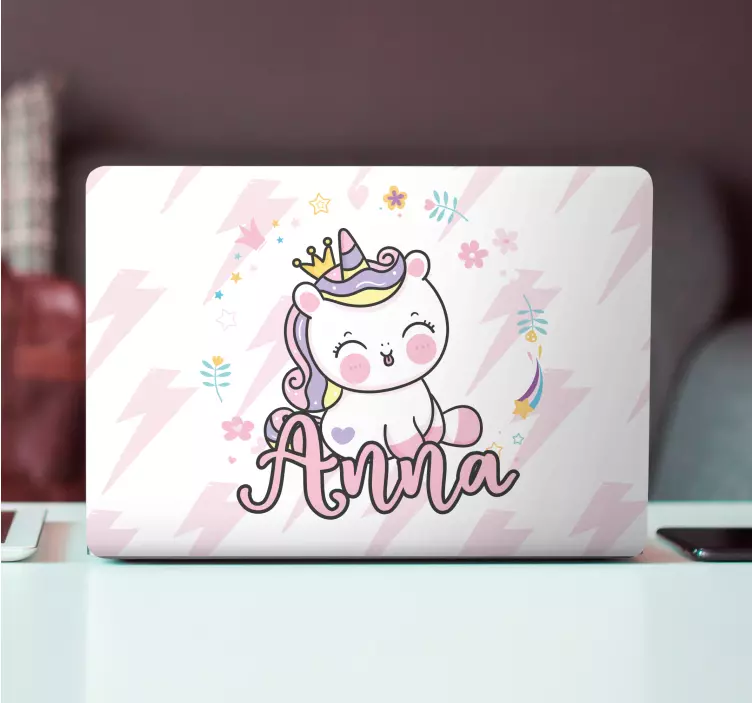 Autocolant pentru laptop bebeluș unicorn personalizat - TenStickers