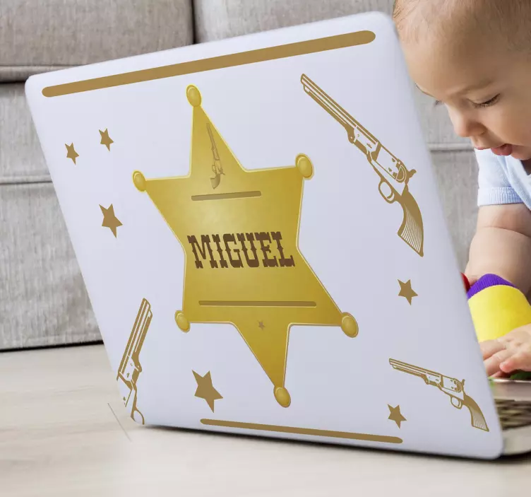 Autocolant pentru laptop stea șerifului cu nume - TenStickers
