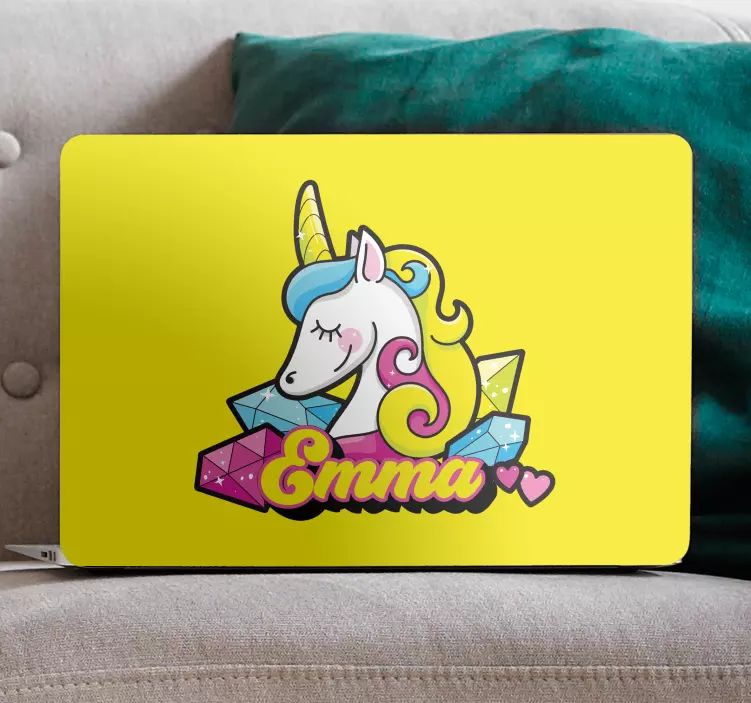 Autocolant pentru laptop unicorn personalizat cu bijuterii - TenStickers