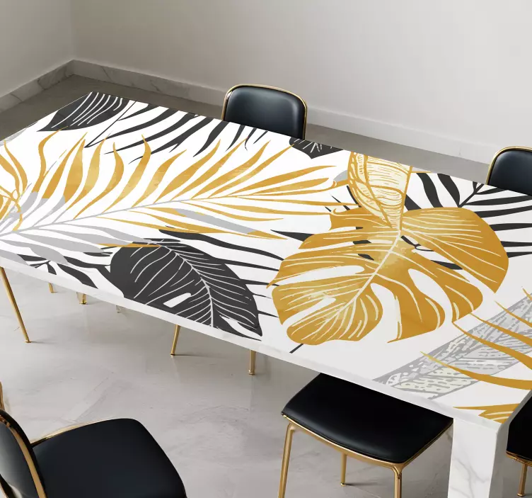 Autocolant pentru sufragerie frunze gri închis și aurii - TenStickers