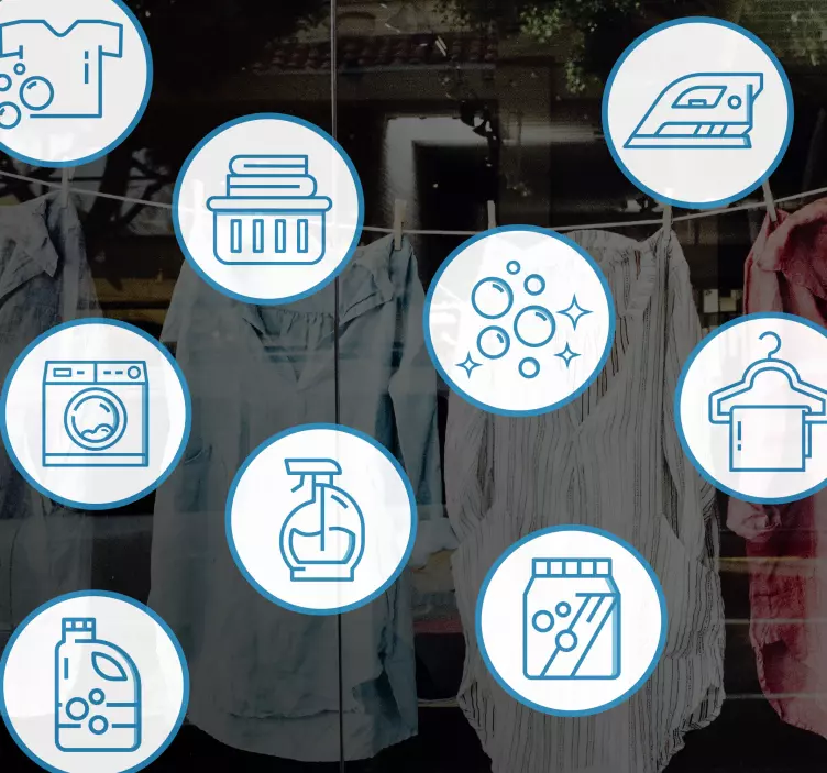 Autocolant pentru vitrine iconițe esențiale de spălătorie - TenStickers