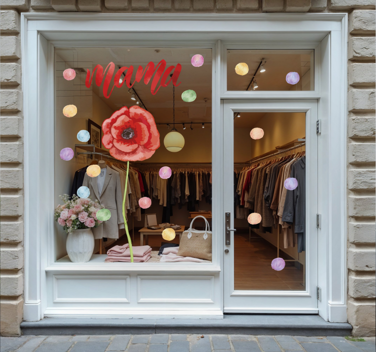 Autocolant pentru vitrine mama cu mac rosu - TenStickers