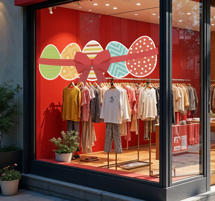 Autocolant pentru vitrine ouă de paște și panglică - TenStickers