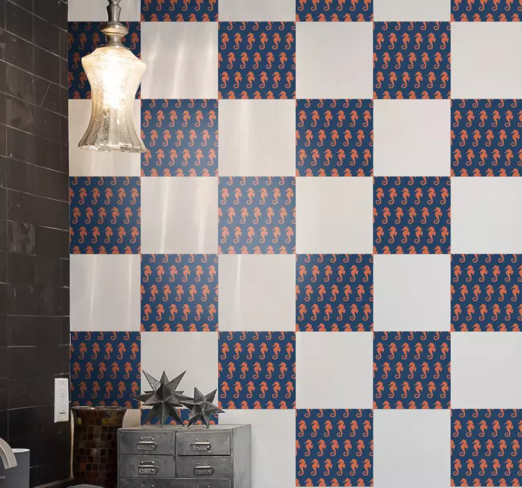 Autocolant pește design cu modele de cal de mare - TenStickers