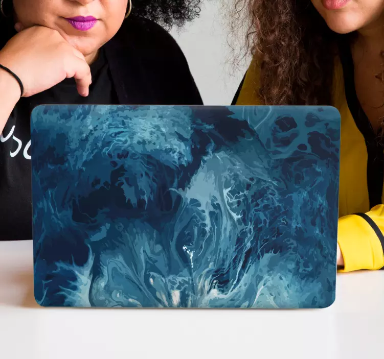 Tonuri albastre valuri acuarelă piele laptop - TenStickers