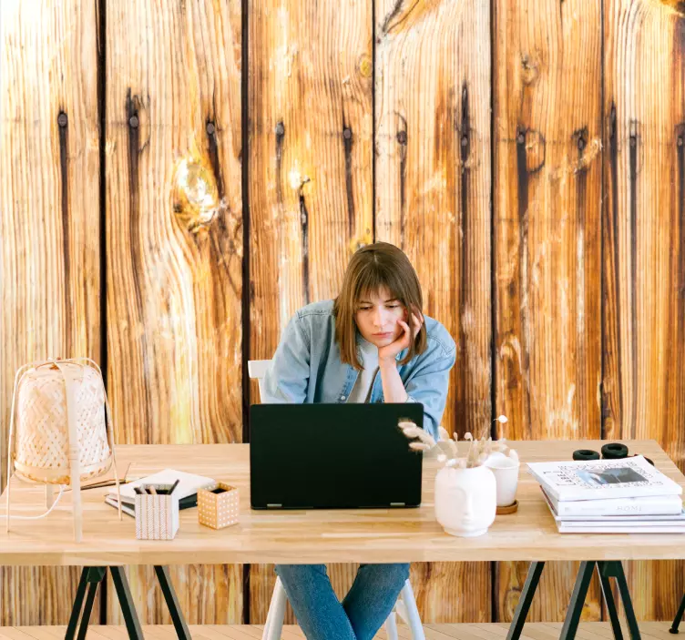 Autocolante birou fundal de panou de lemn - TenStickers