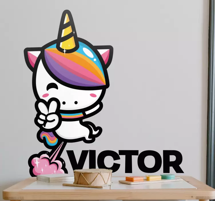 Autocolant pentru copii cool unicorn cu nume - TenStickers