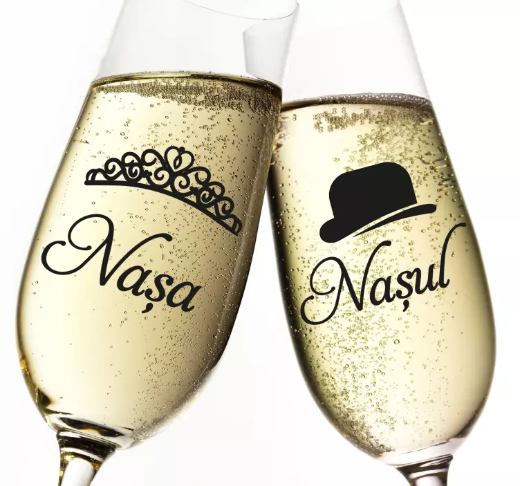 Autocolant nașă și naș coroană și pălărie - TenStickers