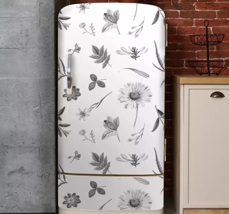 Decal frigider sprint flori gri - TenStickers