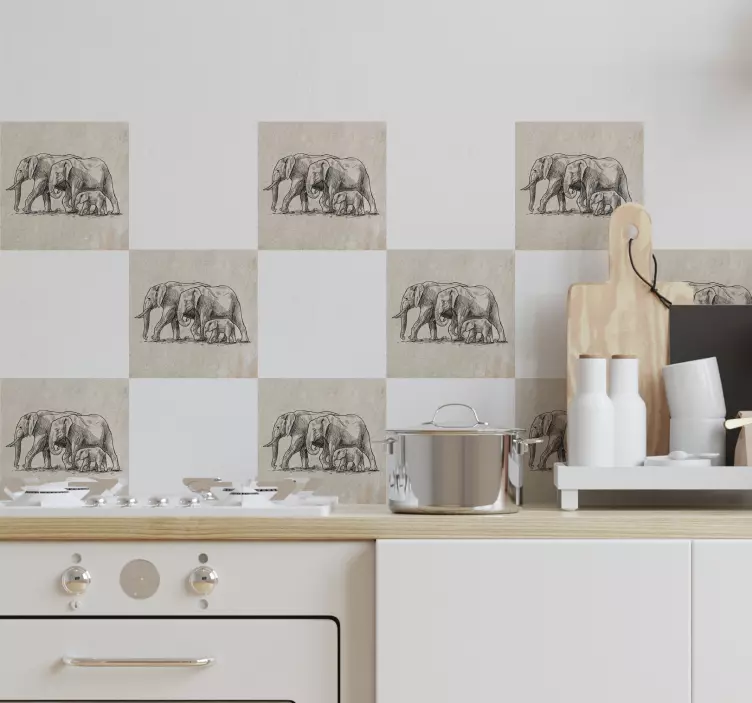 Autocolante gresie/faianta schiță a elefanților - TenStickers
