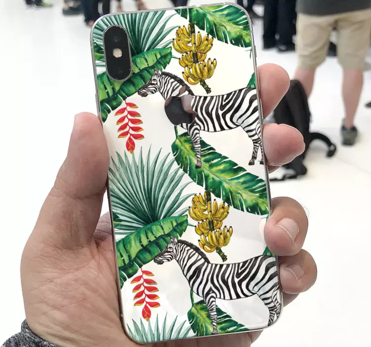 Autocolante iphone frunziș tropical zebră - TenStickers